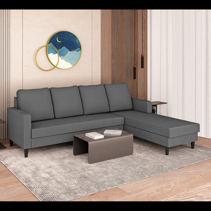 Adorn India Chandler Plain L Shape 6 Seater Sofa Set RHS (Grey) (3 Year Warranty)