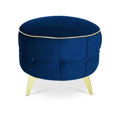 Adorn India Macolm Round 1 Seater Ottoman Pouffe Tufted Pattern with Velvet Suede Fabric (Blue)