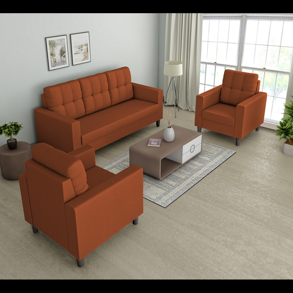 Adorn India Darcy 3+1+1 5 Seater Sofa Set (Rust) (3 Year Warranty)