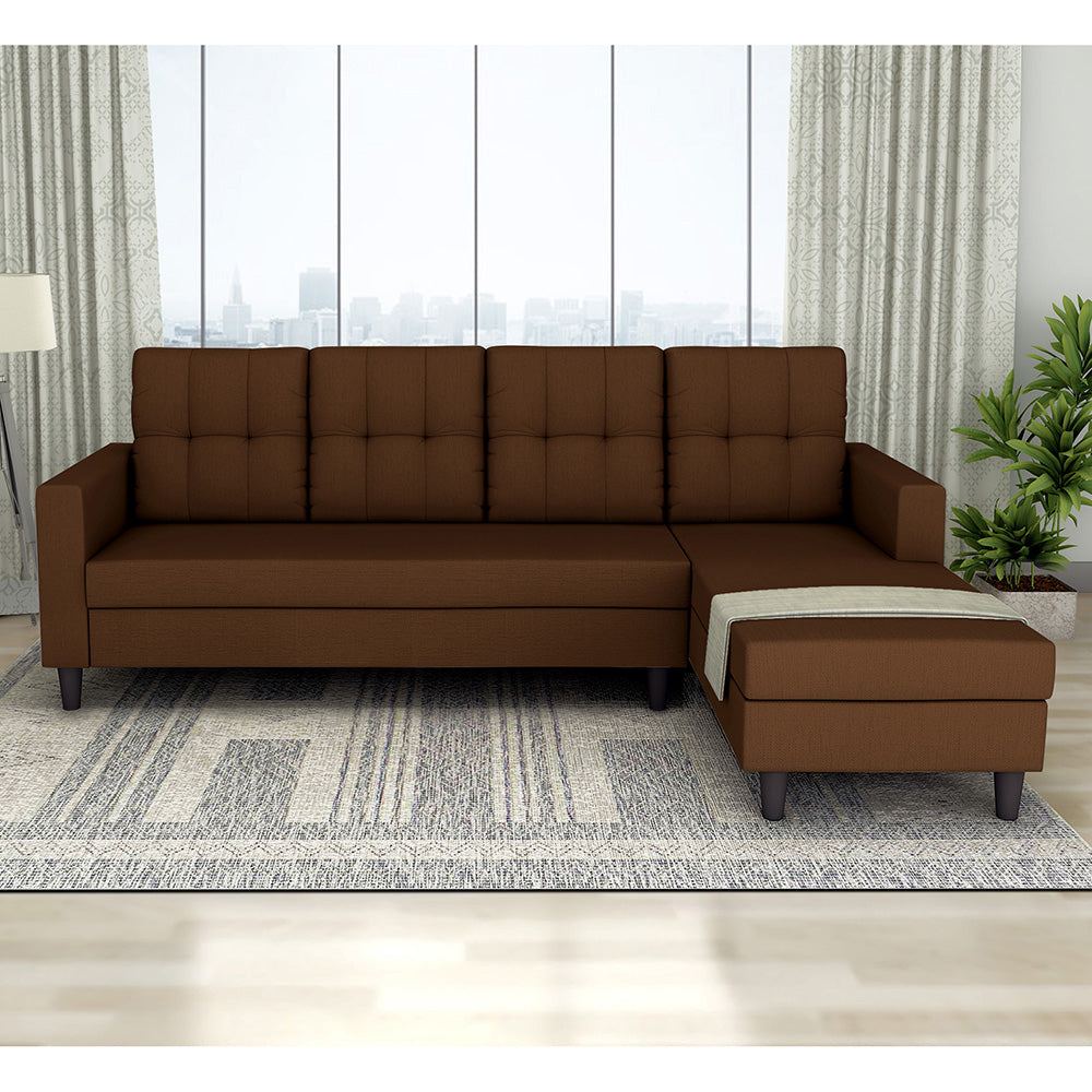 Adorn India Darcy L Shape 6 Seater Sofa Set (RHS) (Brown) (3 Year Warranty)