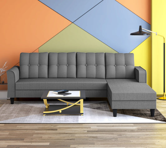 Adorn India Maddox Tufted L Shape 5 Seater Sofa Chenille Sofa Set RHS (Grey) (3 Year Warranty)
