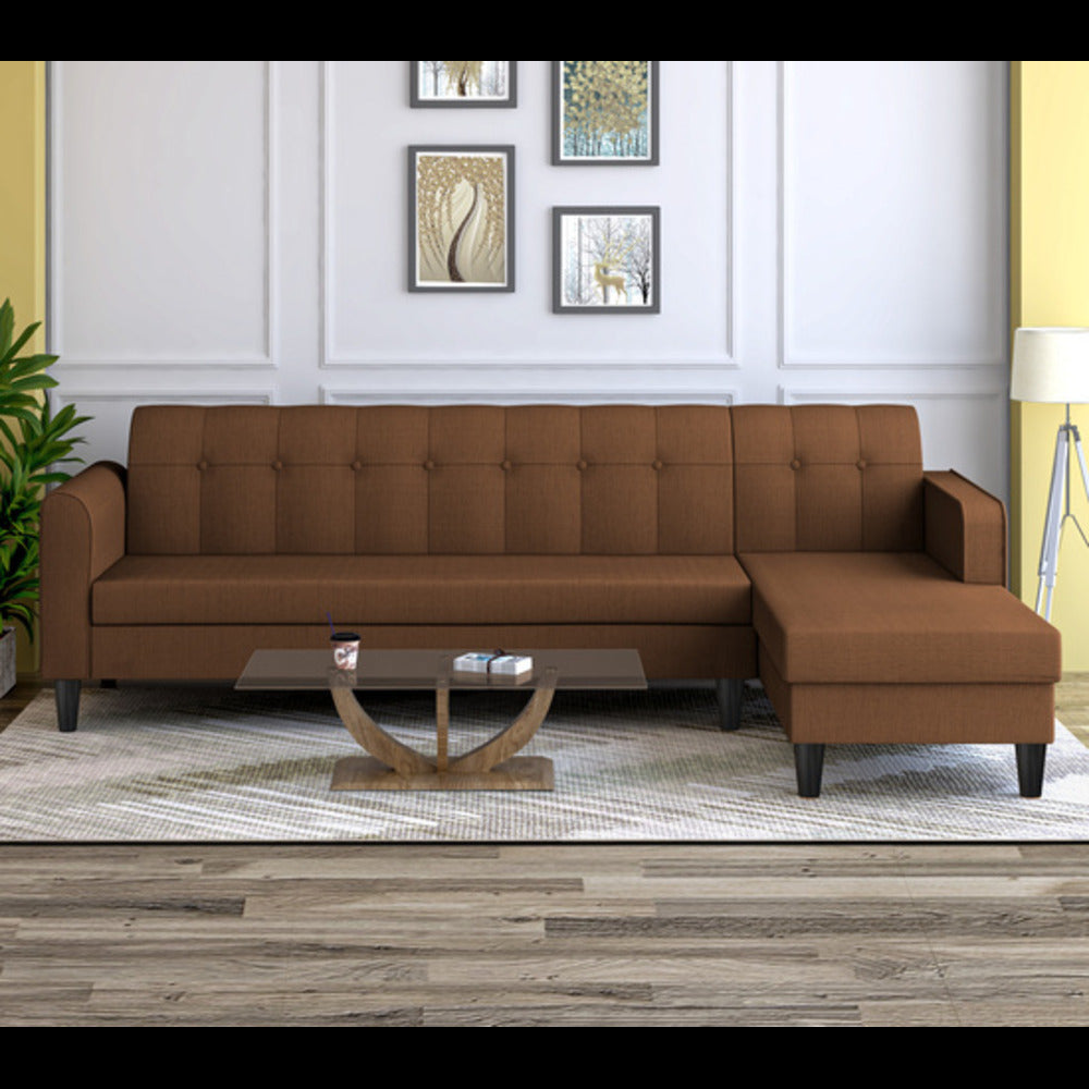 Adorn India Rio Elegant L Shape 6 Seater Sofa Set (RHS) (Brown) (3 Year Warranty)