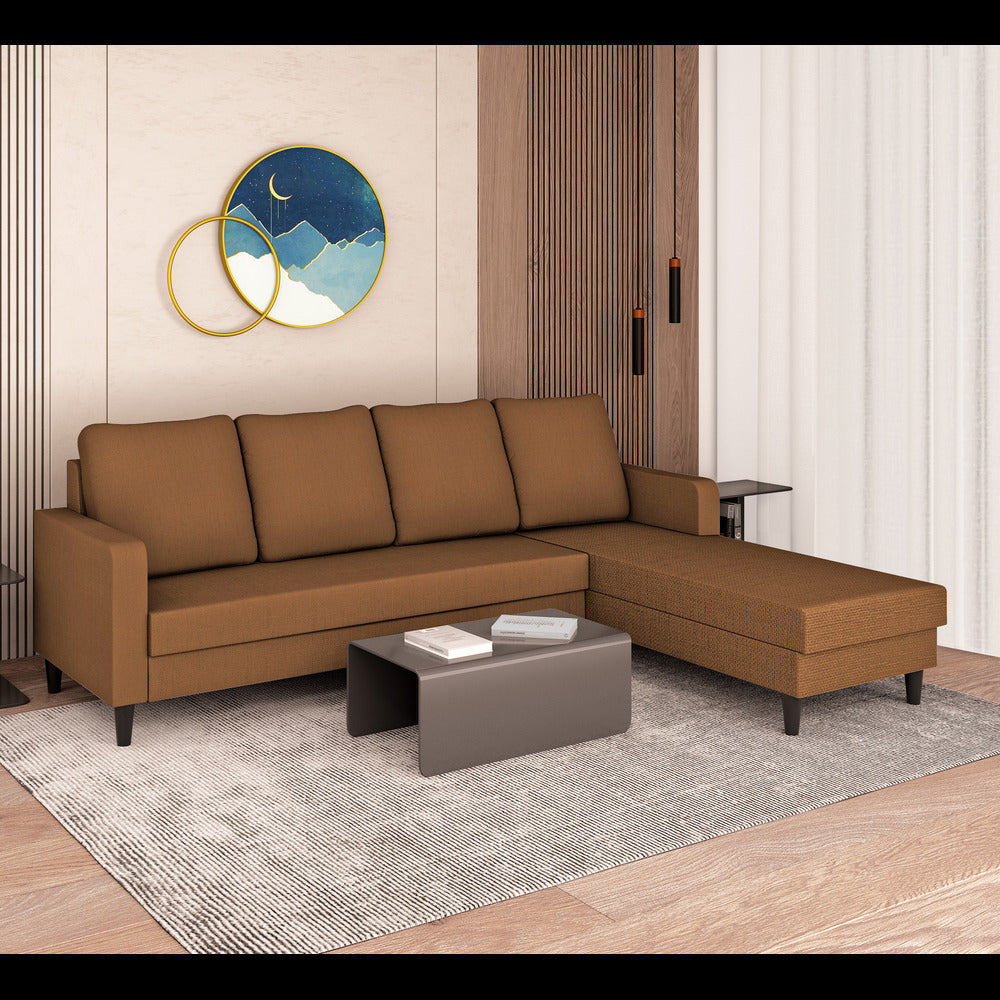 Adorn India Chandler Plain L Shape 6 Seater Sofa Set RHS (Brown) (3 Year Warranty)