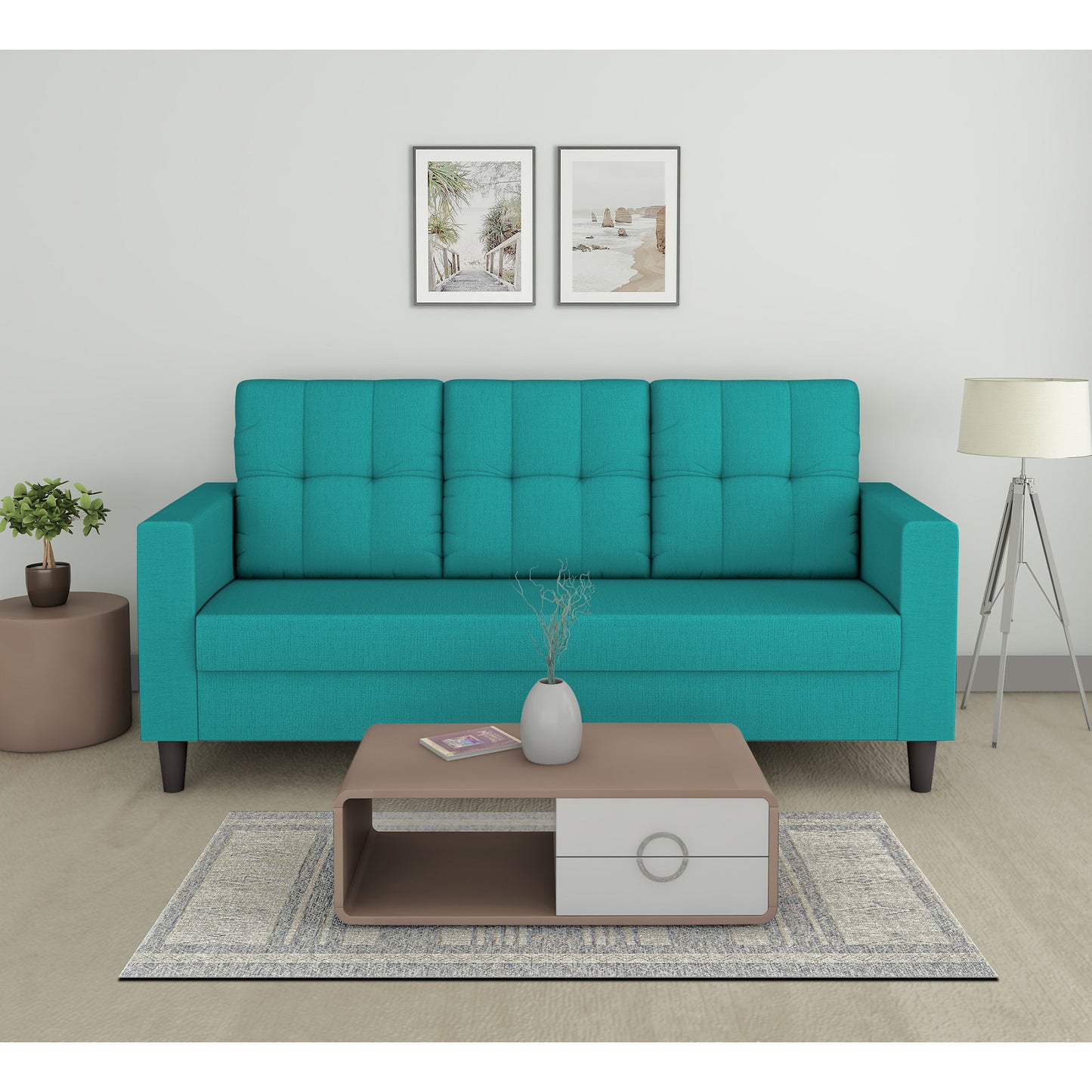 Adorn India Darcy 3 Seater Sofa (Beige) (3 Year Warranty)