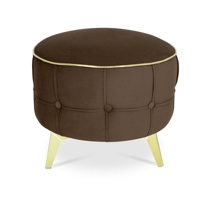 Adorn India Macolm Round 1 Seater Ottoman Pouffe Tufted Pattern with Velvet Suede Fabric (Brown)