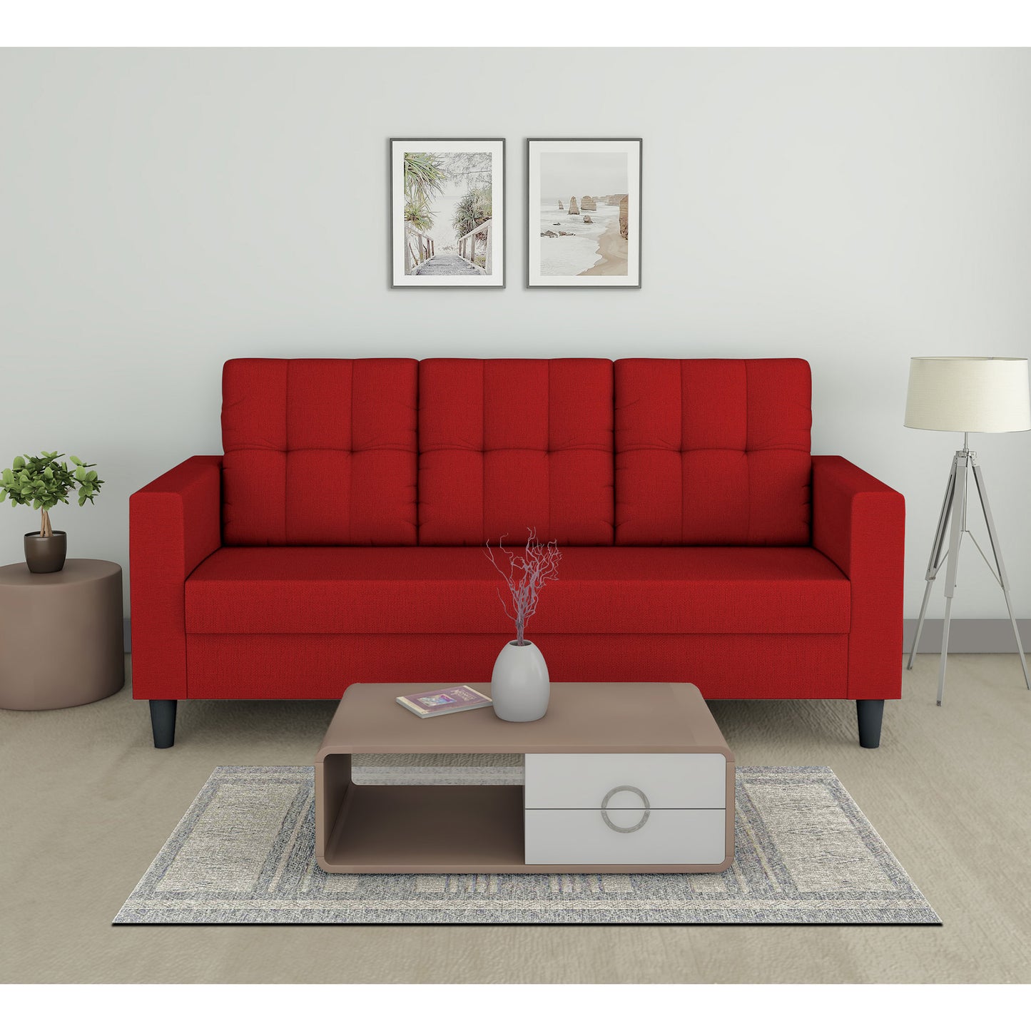 Adorn India Darcy 3 Seater Sofa (Beige) (3 Year Warranty)