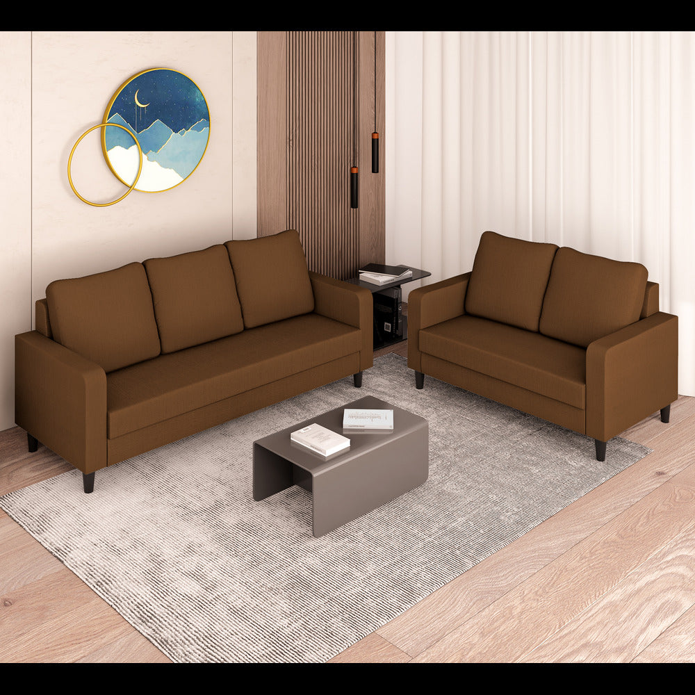 Adorn India Chandler Decent 3+2 5 Seater Sofa Set (Brown) (3 Year Warranty)