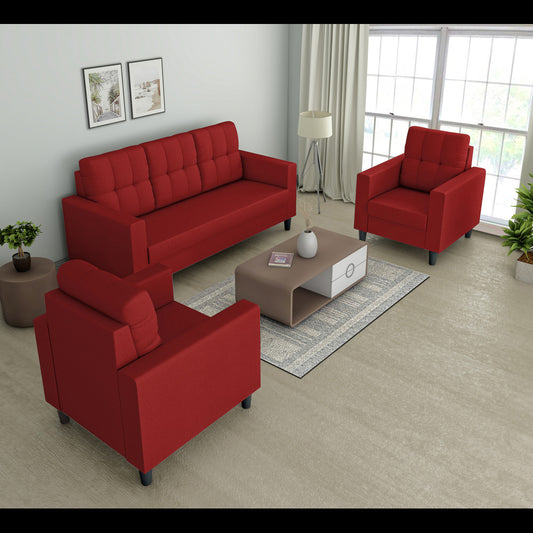 Adorn India Darcy 3+1+1 5 Seater Sofa Set (Red) (3 Year Warranty)
