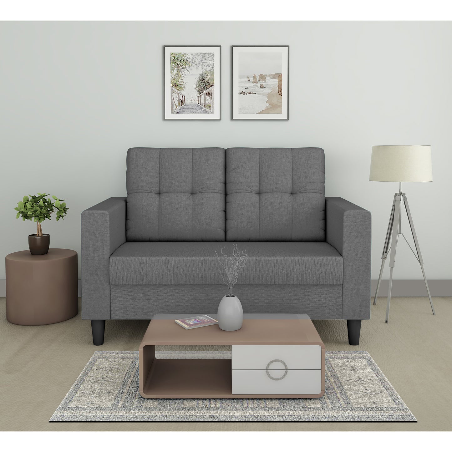 Adorn India Darcy 2 Seater Sofa (Beige) (3 Year Warranty)