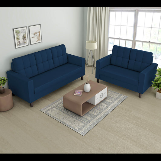 Adorn India Darcy 3+2 5 Seater Sofa Set (Blue) (3 Year Warranty)