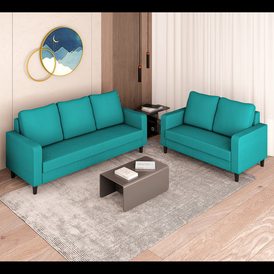 Adorn India Chandler Decent 3+2 5 Seater Sofa Set (Aqua Blue) (3 Year Warranty)