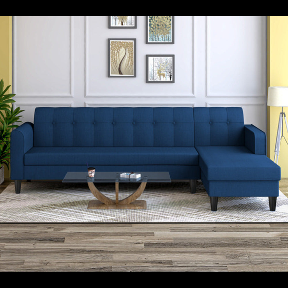 Adorn India Rio Elegant L Shape 6 Seater Sofa Set (RHS) (Blue) (3 Year Warranty)