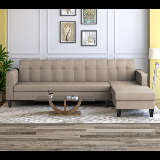 Adorn India Rio Elegant L Shape 6 Seater Sofa Set (RHS) (Beige) (3 Year Warranty)