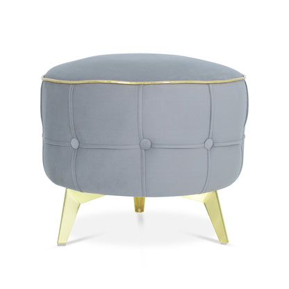 Adorn India Macolm Round 1 Seater Ottoman Pouffe Tufted Pattern with Velvet Suede Fabric (Grey)