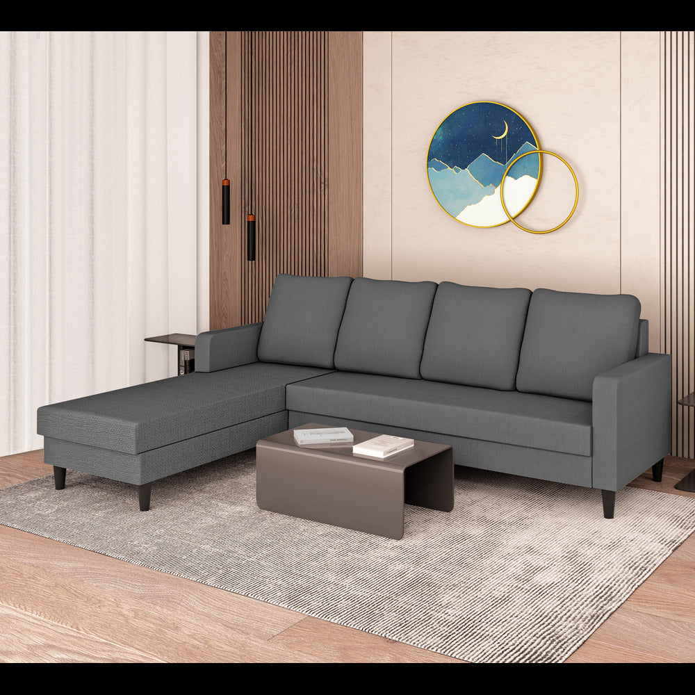 Adorn India Chandler Plain L Shape 6 Seater Sofa Set Lhs (Grey) (3 Year Warranty)