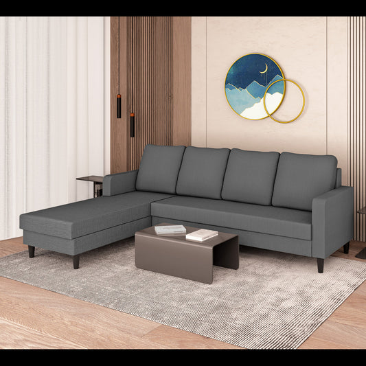 Adorn India Chandler Plain L Shape 6 Seater Sofa Set Lhs (Grey) (3 Year Warranty)