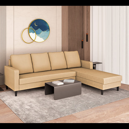 Adorn India Chandler Plain L Shape 6 Seater Sofa Set RHS (Beige) (3 Year Warranty)