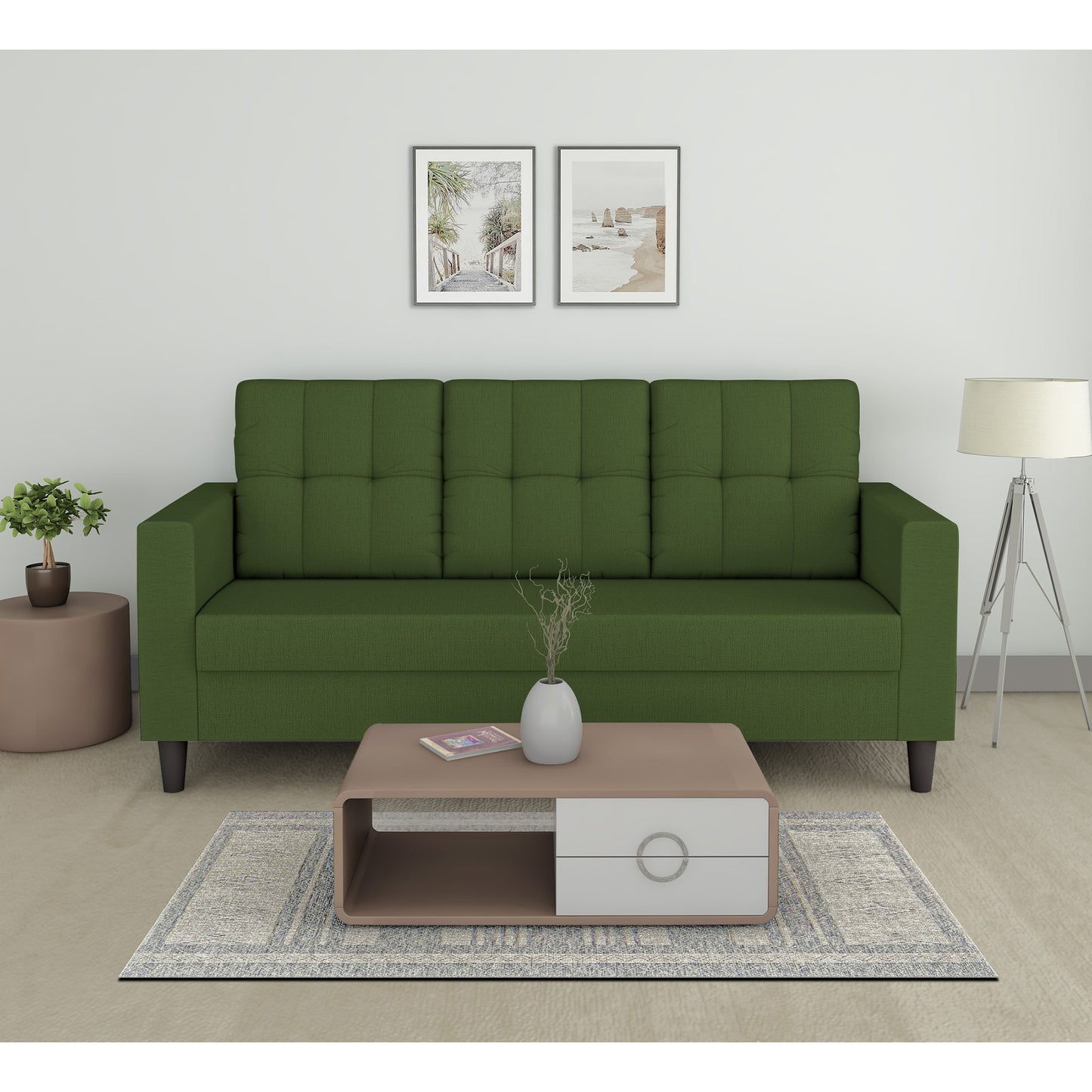 Adorn India Darcy 3 Seater Sofa (Beige) (3 Year Warranty)
