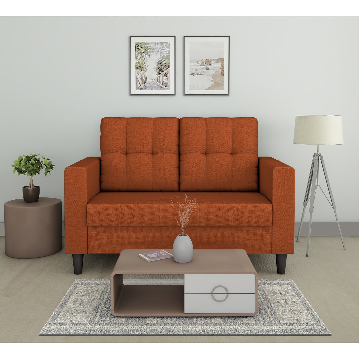 Adorn India Darcy 2 Seater Sofa (Beige) (3 Year Warranty)