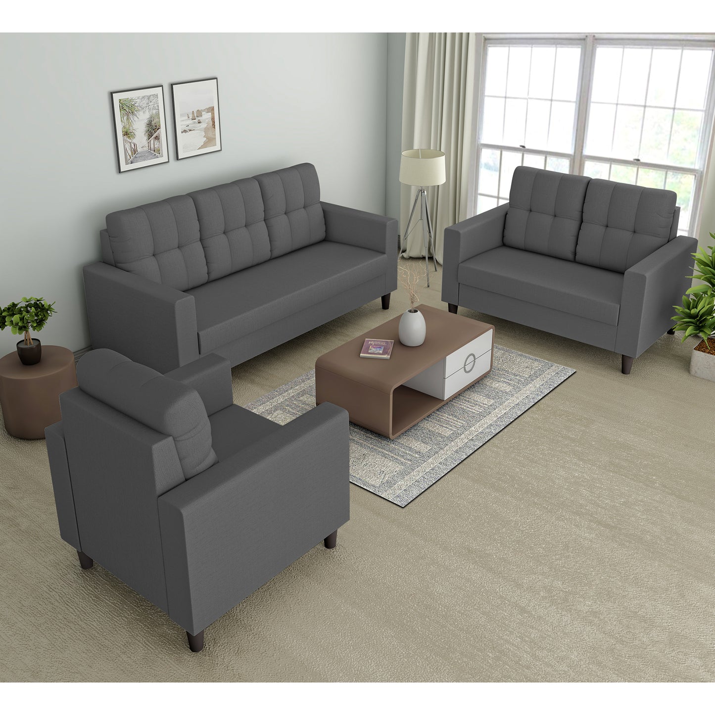 Adorn India Darcy 3+2+1 6 Seater Sofa Set  (3 Year Warranty)
