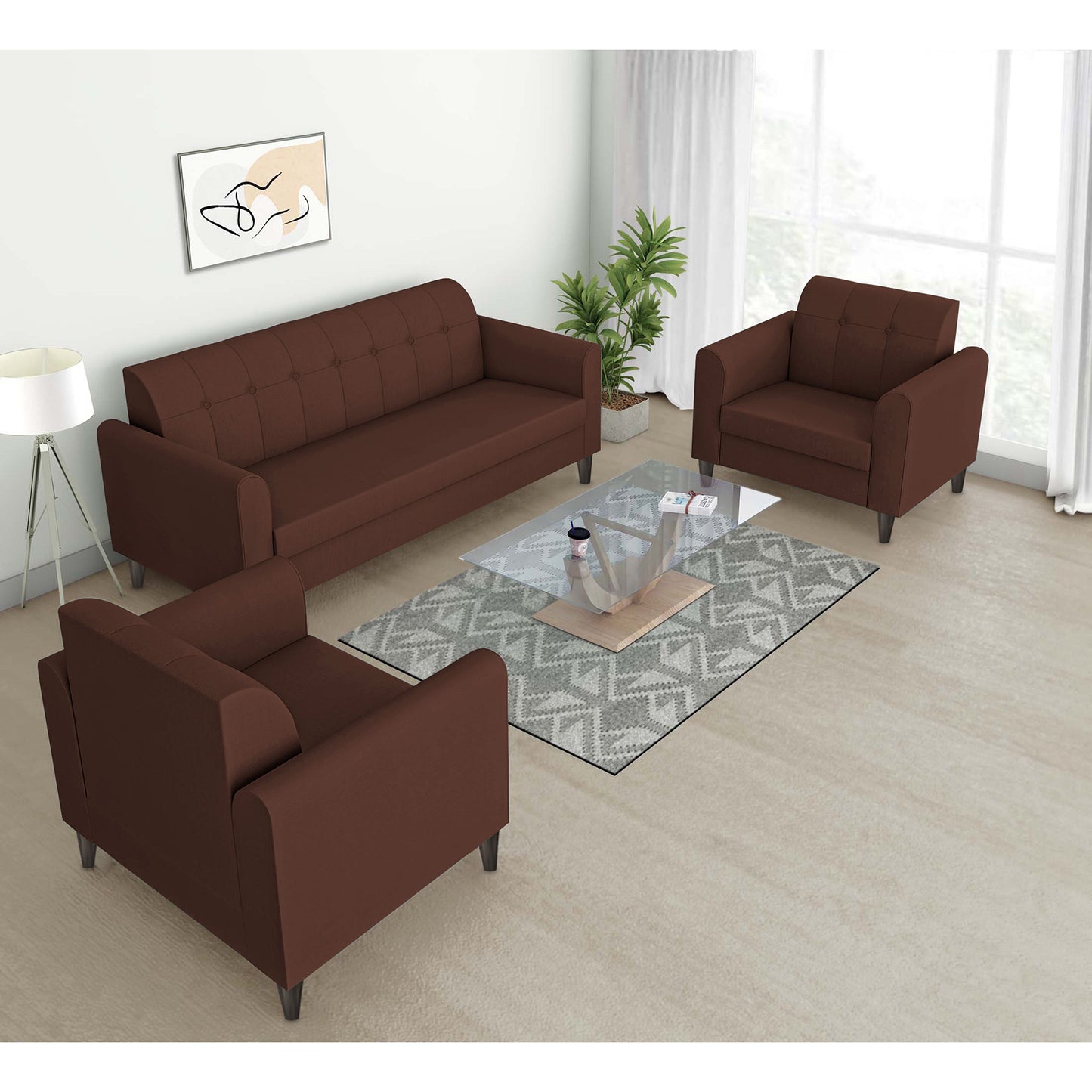 Adorn India Wood Rio Elegant 3+1+1 5 Seater Sofa Set (3 Year Warranty)