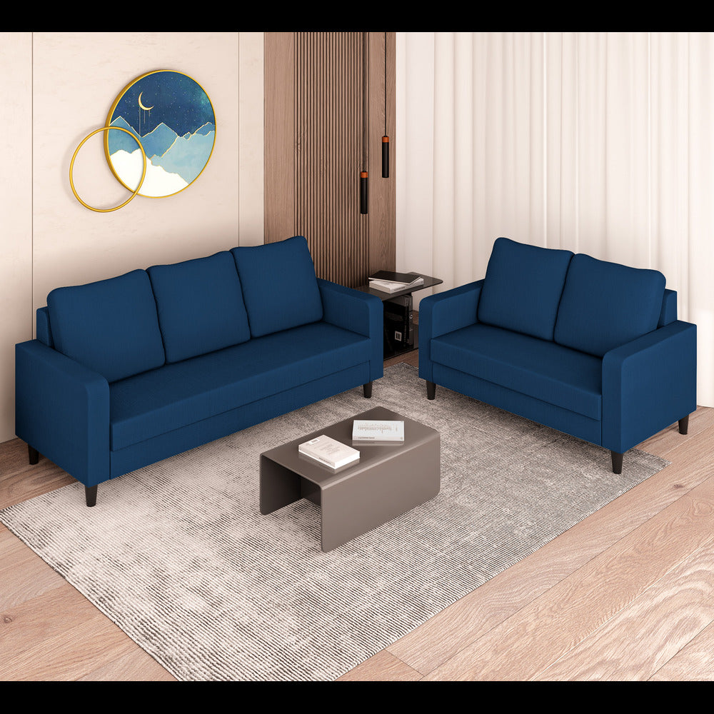 Adorn India Chandler Decent 3+2 5 Seater Sofa Set (Blue) (3 Year Warranty)