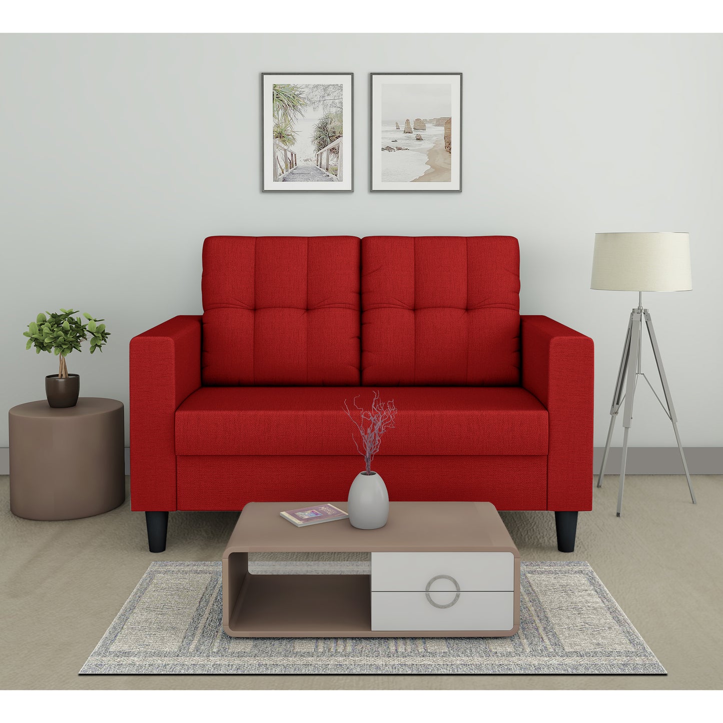 Adorn India Darcy 2 Seater Sofa (Beige) (3 Year Warranty)