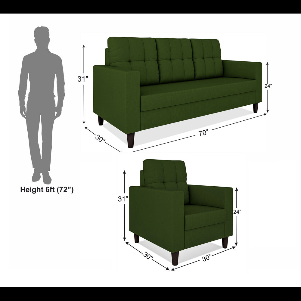 Adorn India Darcy 3+1+1 5 Seater Sofa Set (Green) (3 Year Warranty)