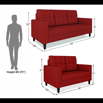 Adorn India Darcy 3+2 5 Seater Sofa Set (Red) (3 Year Warranty)