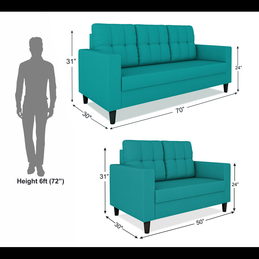 Adorn India Darcy 3+2 5 Seater Sofa Set (Aqua Blue) (3 Year Warranty)