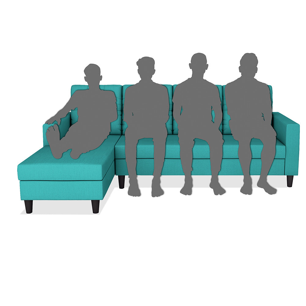Adorn India Darcy L Shape 6 Seater Sofa Set (LHS) (Aqua Blue) (3 Year Warranty)