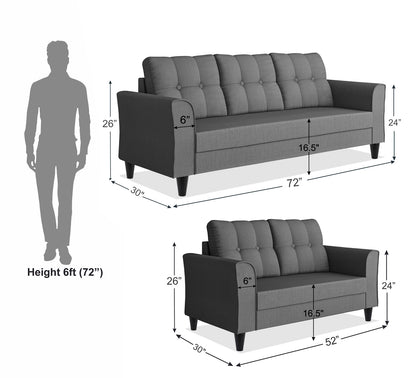 Adorn India Maddox Tufted 3+2 5 Seater Sofa Set (Grey) (3 Year Warranty)