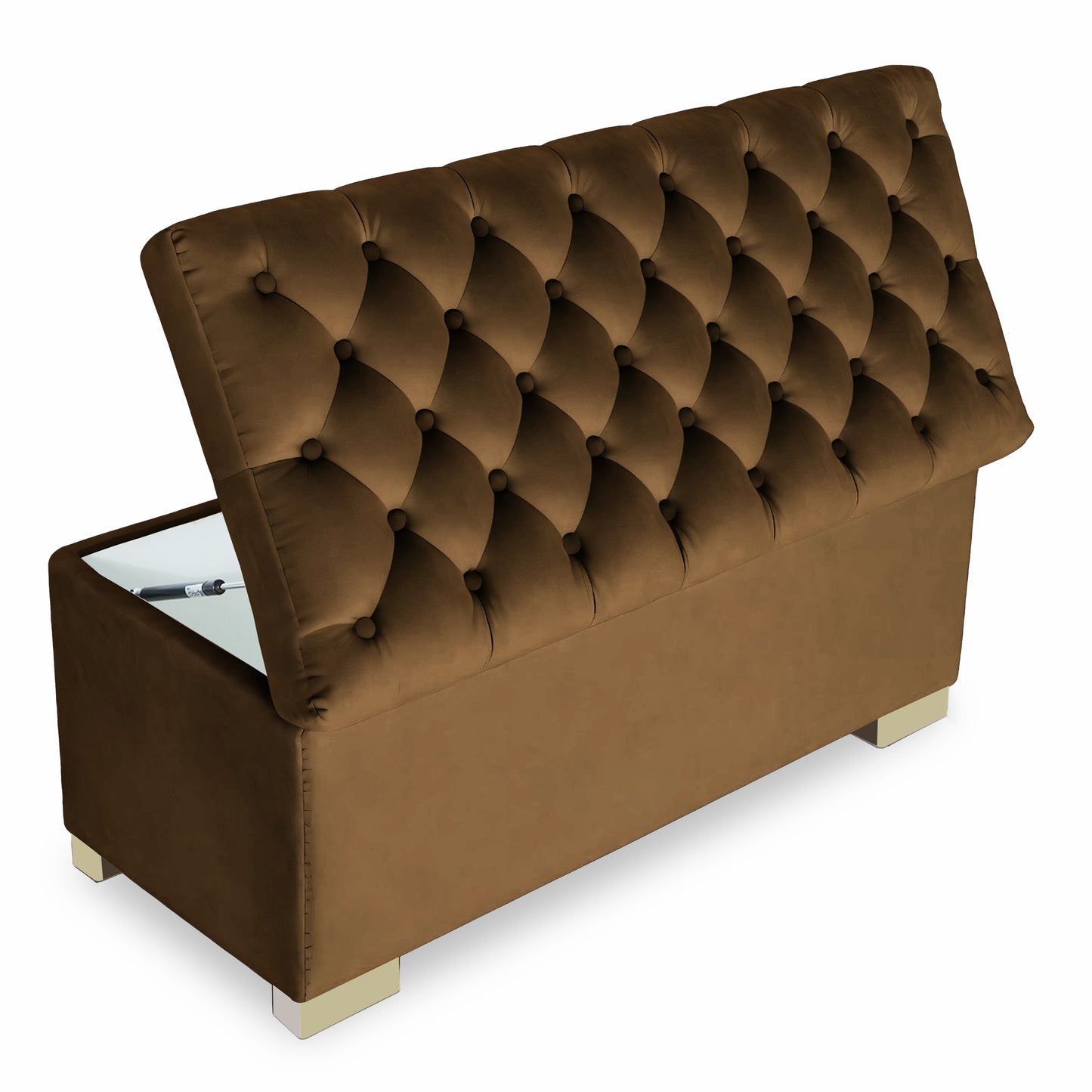 Adorn India Falcon Tufted 2 Seater Storage Ottoman Pouffe with Velvet Suede Fabric (Brown)