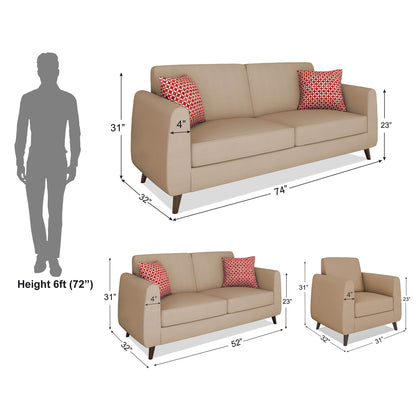 Adorn India Harlem 6 Seater 3+2+1 Fabric Sofa Set (Beige) (3 Year Warranty)