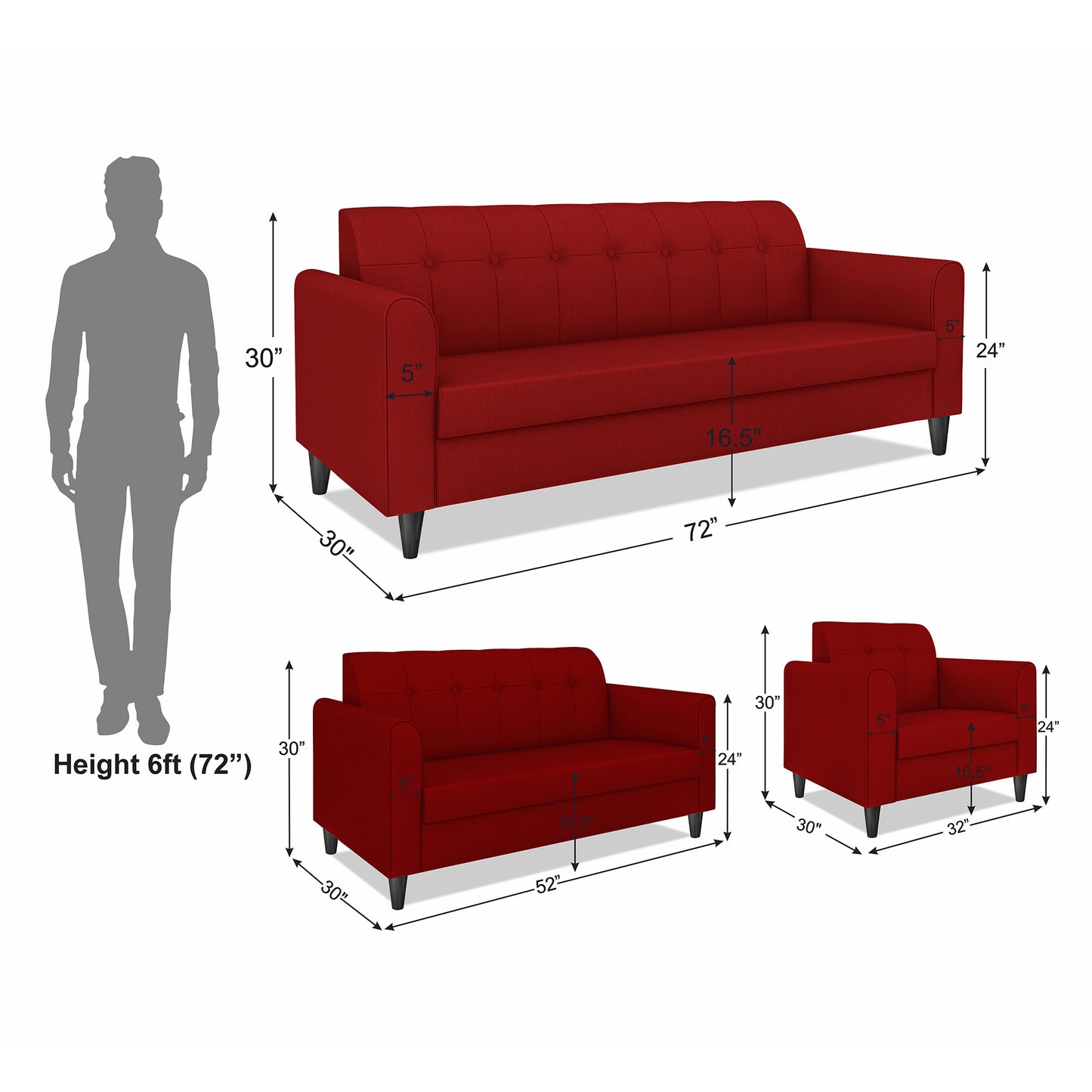 Adorn India Rio Elegant 3+2+1 6 Seater Sofa Set (3 Year Warranty)