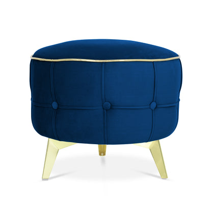 Adorn India Macolm Round 1 Seater Ottoman Pouffe Tufted Pattern with Velvet Suede Fabric (Blue)