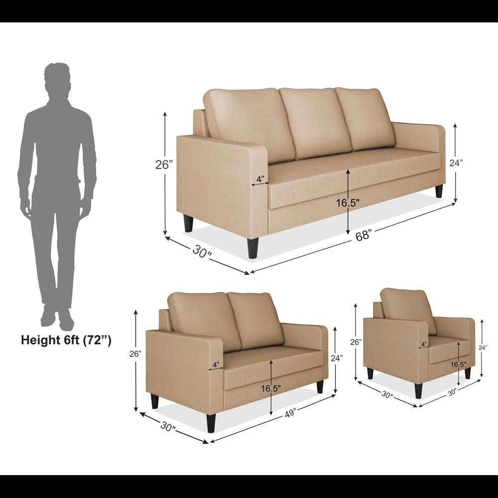 Adorn India Chandler Decent 3+2+1 6 Seater Sofa Set (Beige) (3 Year Warranty)
