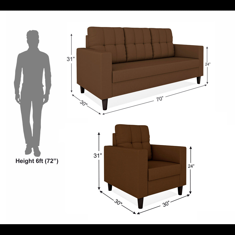 Adorn India Darcy 3+1+1 5 Seater Sofa Set (Brown) (3 Year Warranty)