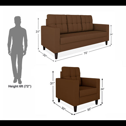 Adorn India Darcy 3+1+1 5 Seater Sofa Set (Brown) (3 Year Warranty)