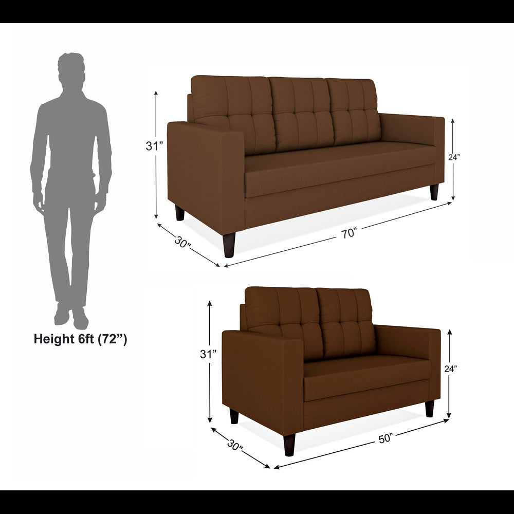 Adorn India Darcy 3+2 5 Seater Sofa Set (Brown) (3 Year Warranty)