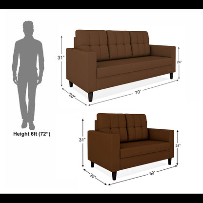 Adorn India Darcy 3+2 5 Seater Sofa Set (Brown) (3 Year Warranty)