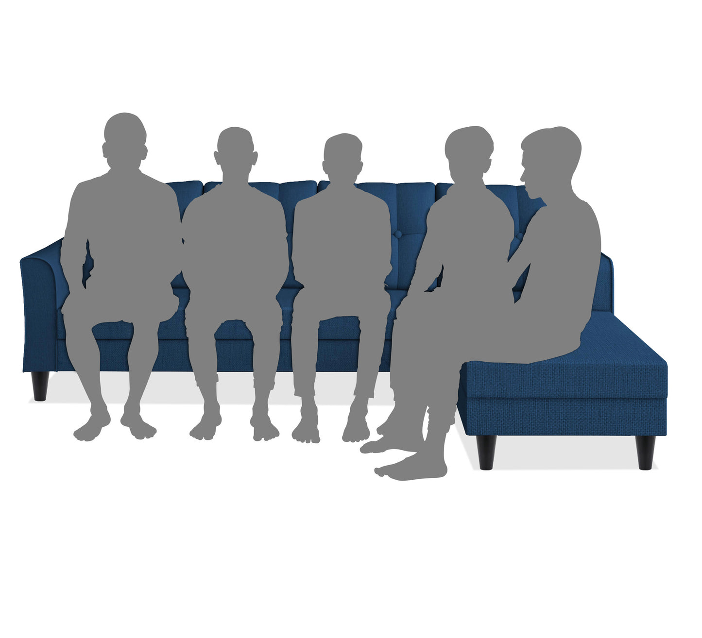 Adorn India Maddox Tufted L Shape 6 Seater Sofa Set RHS (Blue) (3 Year Warranty)