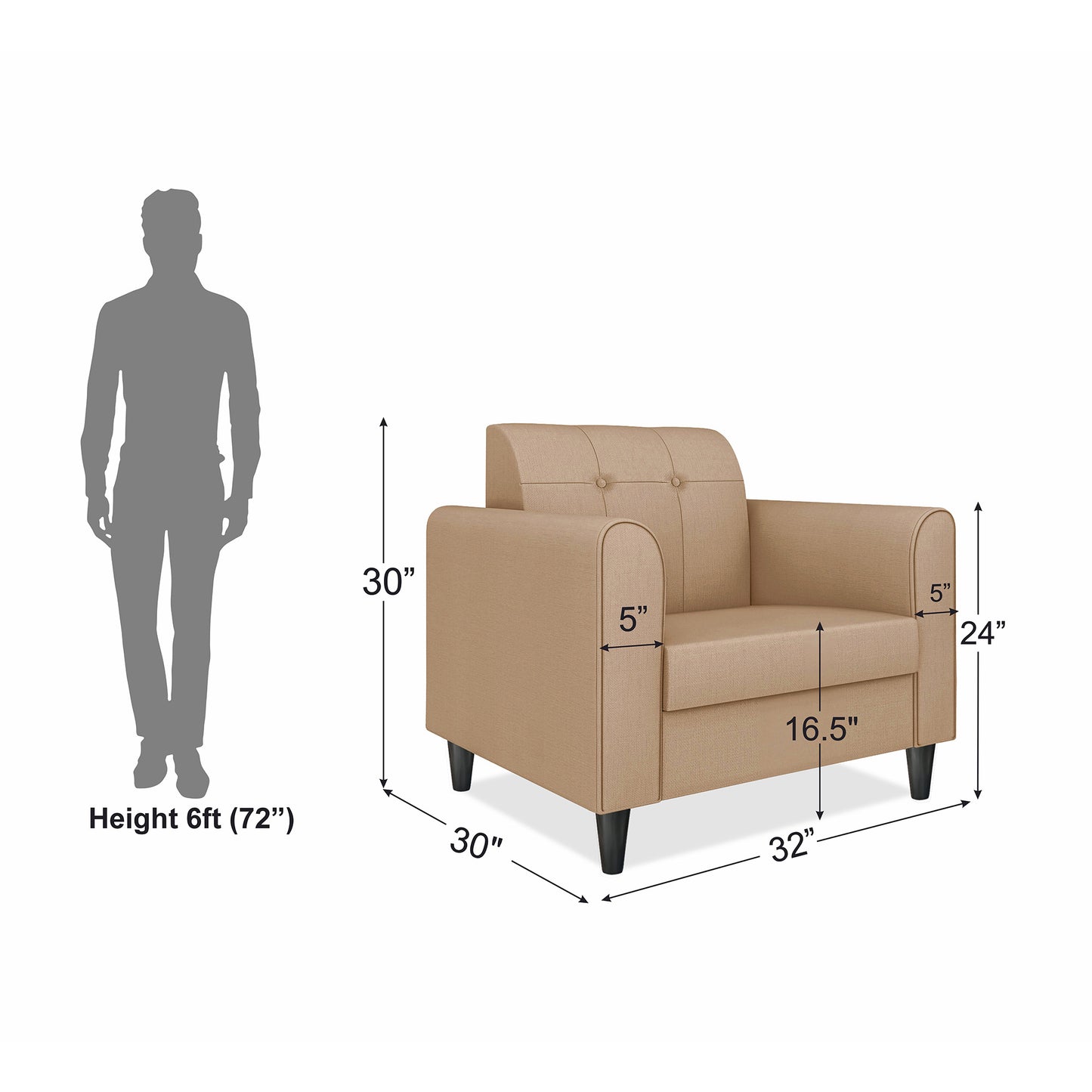 Adorn India Rio Elegant 1 Seater Sofa (3 Year Warranty)