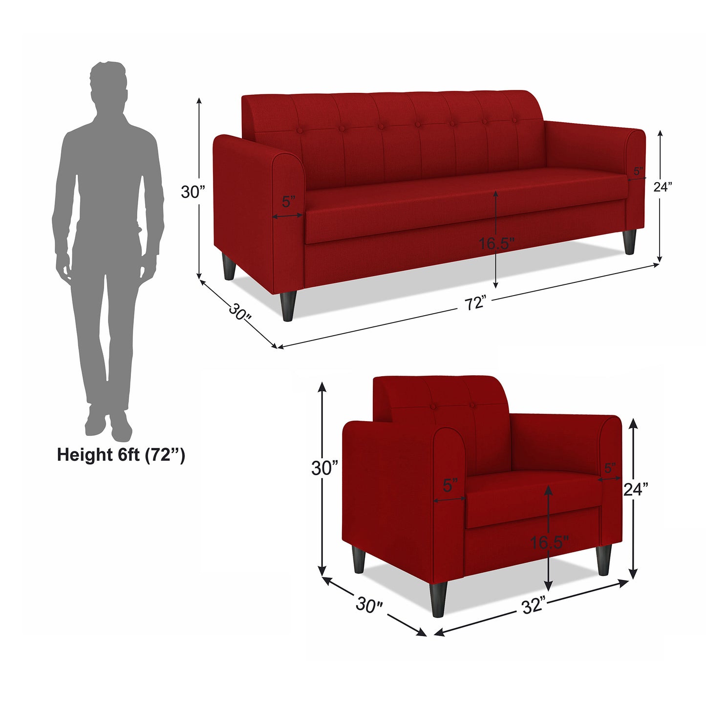 Adorn India Wood Rio Elegant 3+1+1 5 Seater Sofa Set (3 Year Warranty)