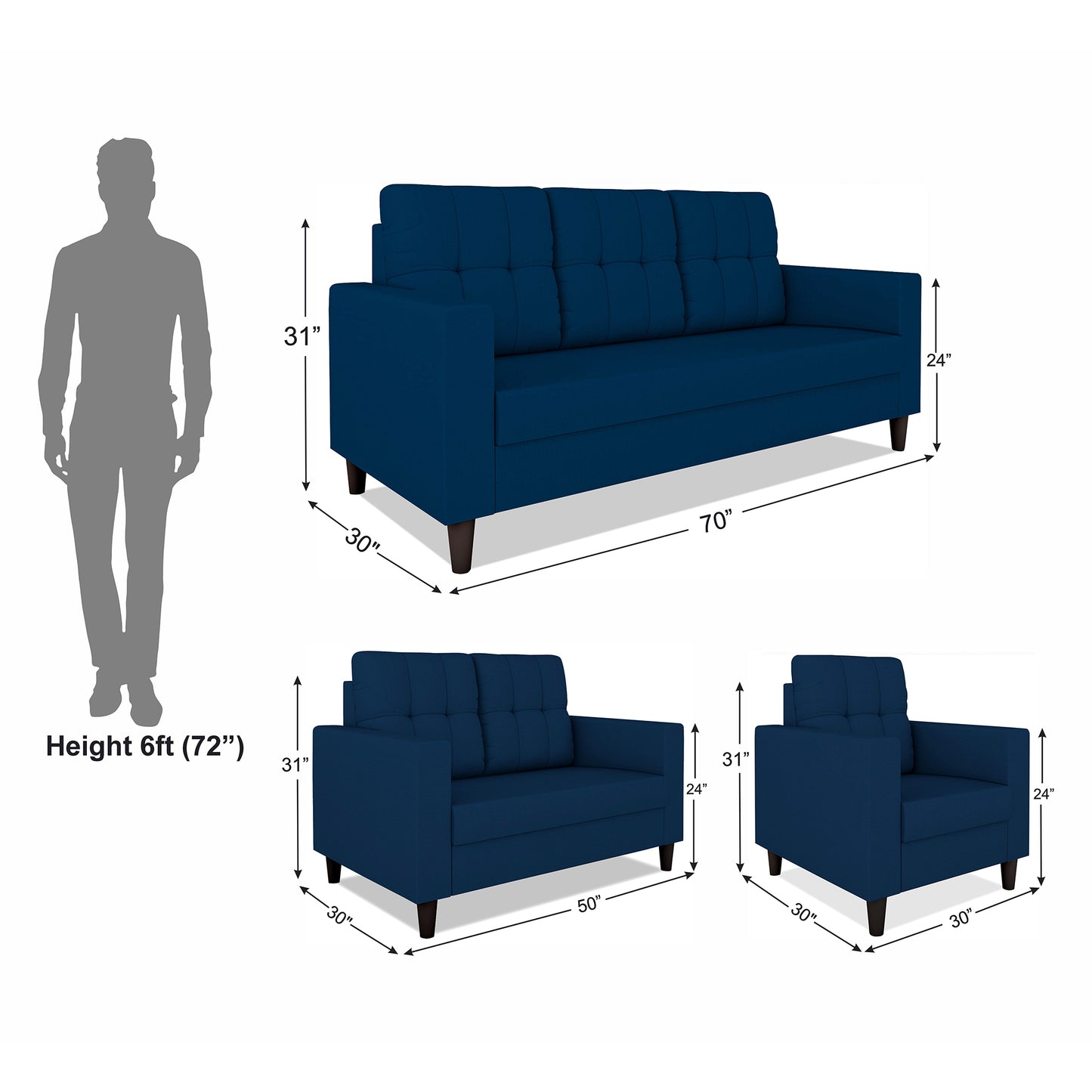 Adorn India Darcy 3+2+1 6 Seater Sofa Set  (3 Year Warranty)