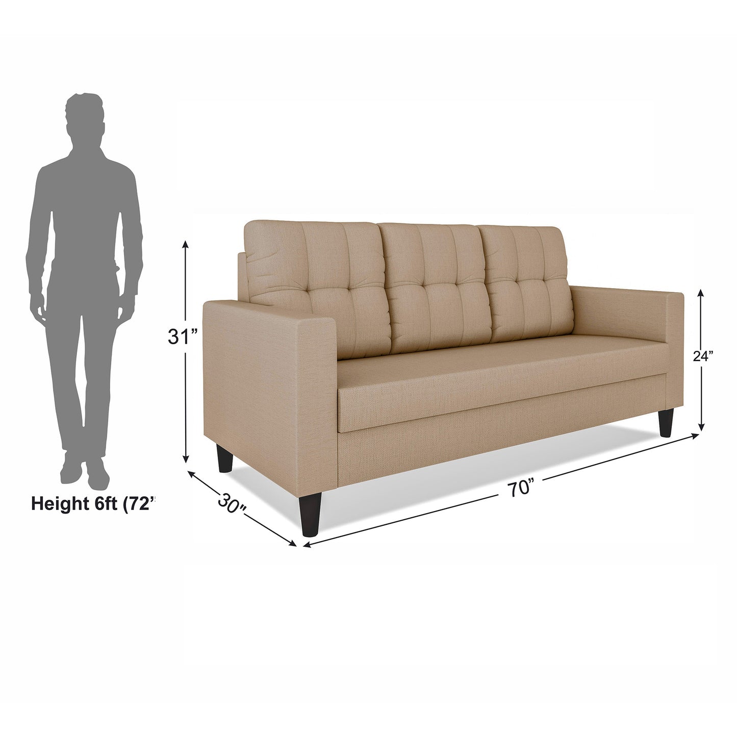 Adorn India Darcy 3 Seater Sofa (Beige) (3 Year Warranty)