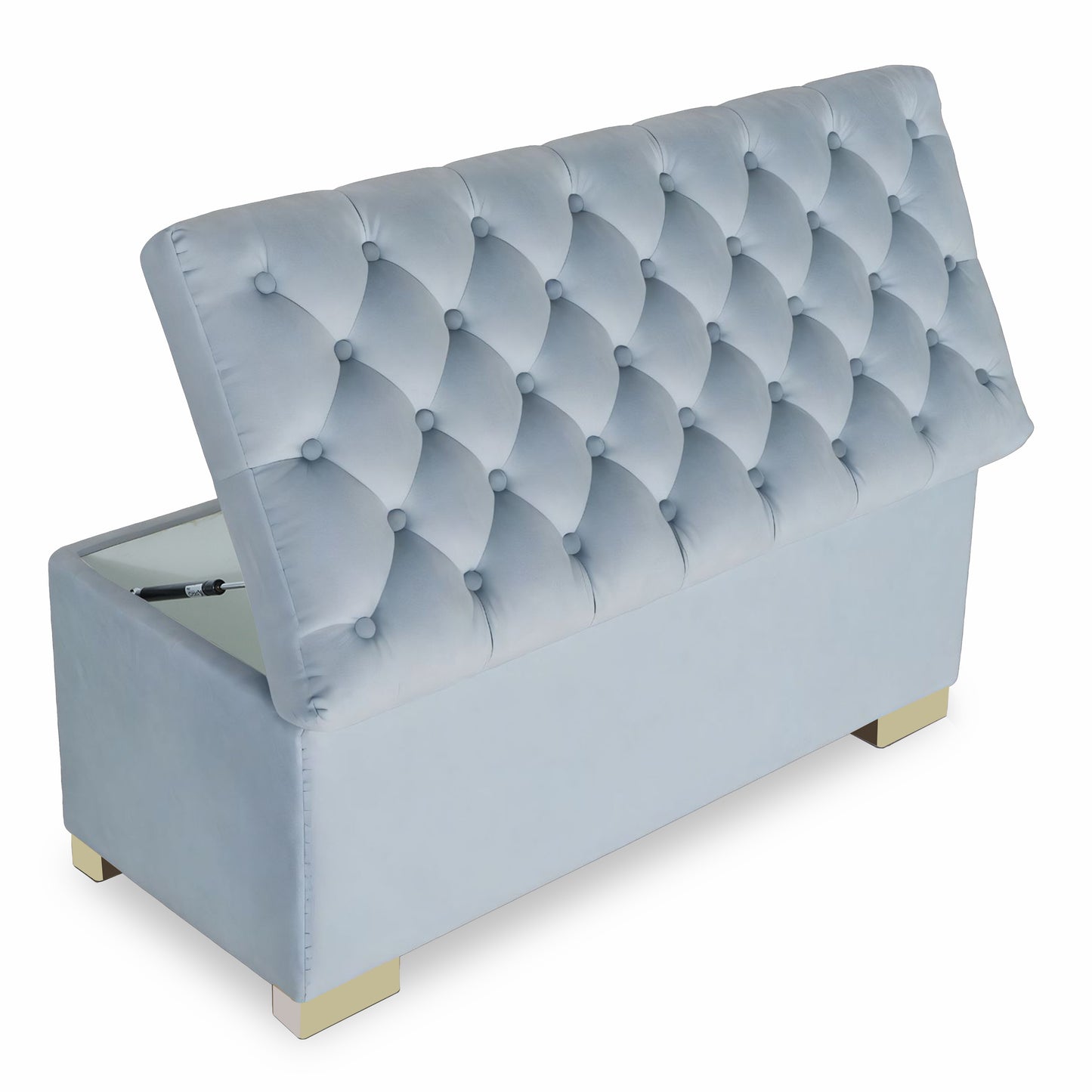 Adorn India Falcon Tufted 2 Seater Storage Ottoman Pouffe with Velvet Suede Fabric (Grey)