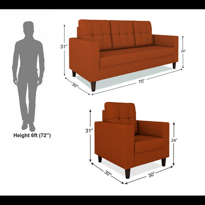 Adorn India Darcy 3+1+1 5 Seater Sofa Set (Rust) (3 Year Warranty)
