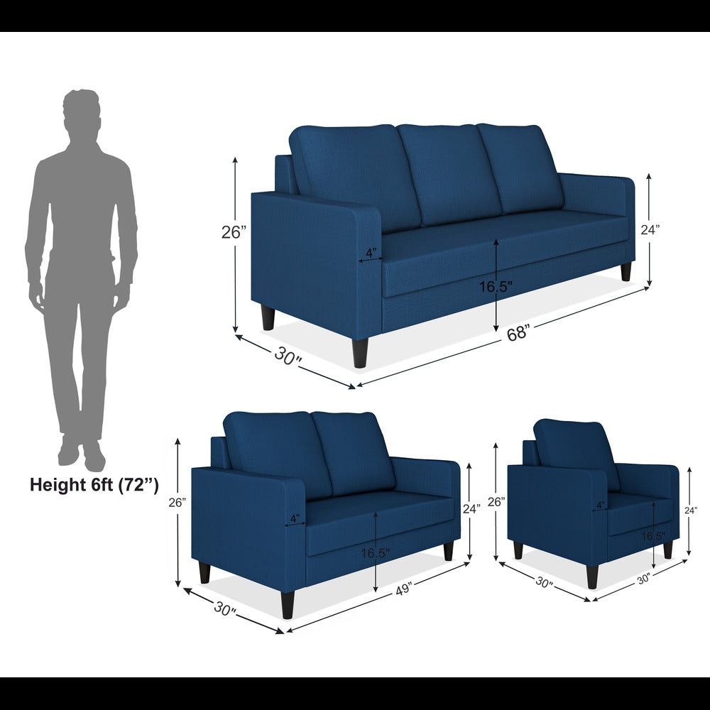 Adorn India Chandler Decent 3+2+1 6 Seater Sofa Set (Blue) (3 Year Warranty)