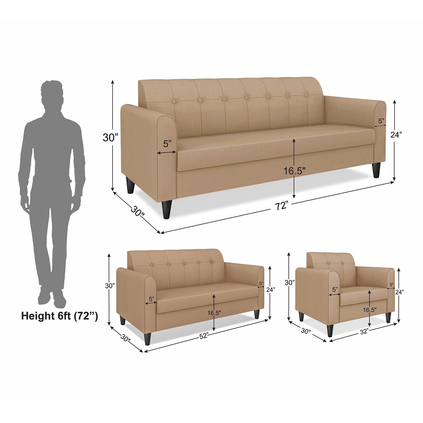 Adorn India Rio Elegant 3+2+1 6 Seater Sofa Set (3 Year Warranty)